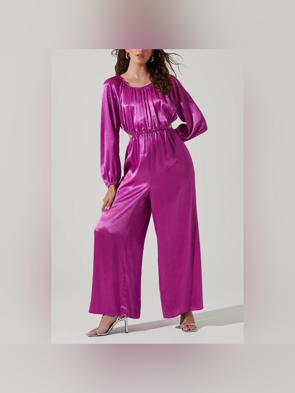 ASTR the Label Fuchsia Open Back Satin Jumpsuit, size M